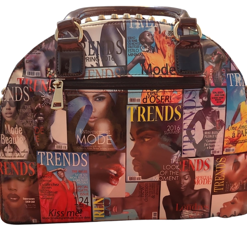 Trendy Multicolor Magazine Print Women's Bag